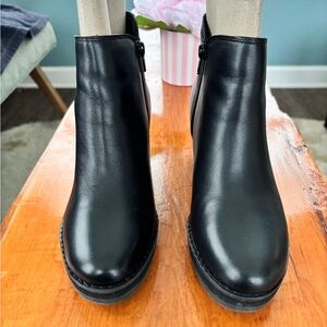 Black Leather Wedge Ankle Booties